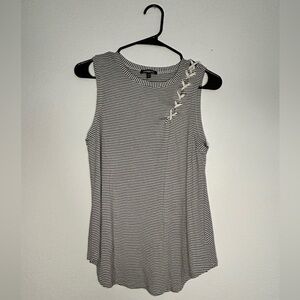 Express Black and White Striped Tank Top with Tie Up Embellishment